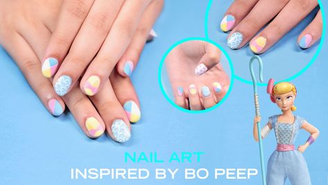 Disney Style: Nail art inspired by Bo Peep from Disney and Pixar's Toy Story 4 Little Bo Peep Nails, Bo Peep Nails, Toy Story Nails, Bo Peep Toy Story, Alice In Wonderland Drawings, Little Bo Peep, Nail Designs Valentines, Pixar Toys, Disney Nails