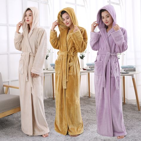 Cheap bridesmaid robes, Buy Quality bath robe directly from China robe dressing gown Suppliers: Lovers Hooded Extra Long Thermal Bathrobe Women Men Plus Size Winter Thickening Warm Bath Robe Dressing Gown Bridesmaid Robes Gown Bridesmaid, Bath Robes For Women, Silk Nightwear, Plus Size Winter, Men Plus Size, Flannel Women, Bridesmaid Robes, Dressing Gown, Pajama Set Women