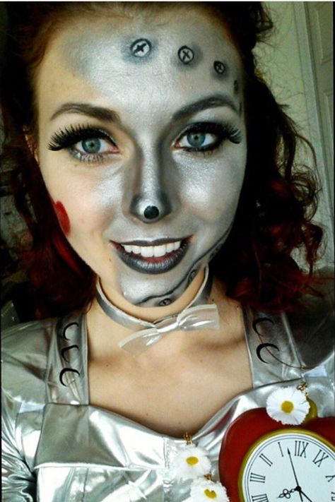 Close up of my Tin Woman makeup for my Halloween costume. (Thanks for a tutorial from YouTube) Male Halloween Costumes, Tin Man Halloween Costume, Tin Man Halloween, Diy Costumes Men, Tin Man Costumes, Office Halloween Costumes, Woman Makeup, Makeup Pictorial, My Halloween Costume