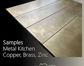 LostCowboys | Etsy Ireland Brass Sheet Metal, Metal Countertops Kitchen, Sheet Metal Backsplash, Brass Cabinets, Ikea Kitchen Doors, Metal Countertops, Metal Kitchen Cabinets, Ikea Kitchens, Circle Drive