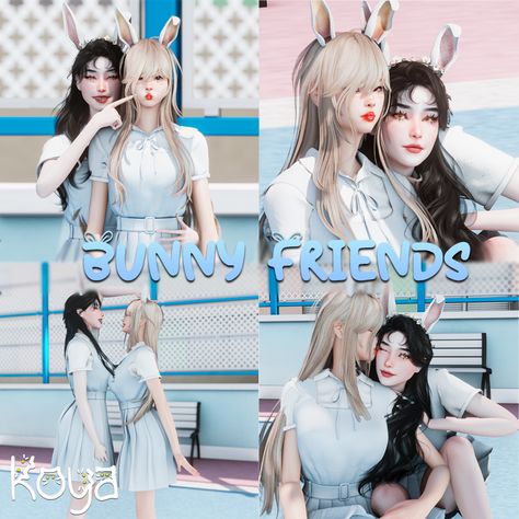 Sims 4 Small Tattoos, Sims 4 Sister Poses, Sims 4 Sibling Poses, Sims 4 Friend Poses, Sims 4 Poses Friends, Sims4 Poses, Priest Outfit, Bunny Friends, Sims Poses