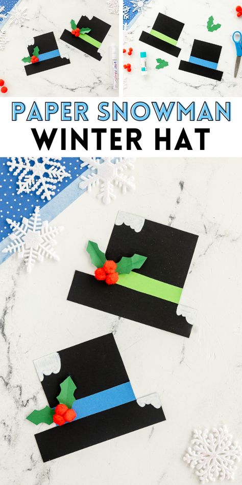 Looking for a fun and easy craft for kids? The Paper Snowman Hat craft is perfect! It's a simple project that brings a lot of fun, whether at school or at home! Miniature Snowman, Red Pom Poms, Snowman Hat, Fun Christmas Crafts, Fun Easy Crafts, Fun Diy Crafts, Easy Crafts For Kids, Fun Activities For Kids, Winter Crafts