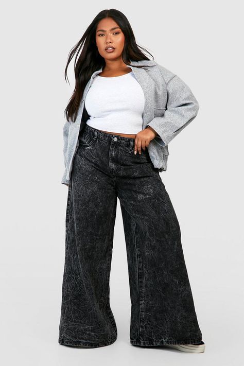 Plus Basic High Rise Wide Leg Jeans | boohoo Wide Leg Jeans Outfit Plus Size, Plus Size Wide Leg Jeans, Wide Leg Jeans Plus Size, Wide Leg Jeans Outfit, Modest Fits, High Rise Wide Leg Jeans, Uk Size 16, Jeans Outfit, Plus Size Jeans