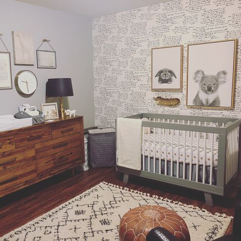 Project Nursery - proof that a brown dresser works with white/gray furn too Gender Neutral Nursery Animals, Neutral Animal Nursery, Koala Nursery, Neutral Crib, Boys Nursery, Project Nursery, Baby Bedroom, Baby's Room, Nursery Inspiration