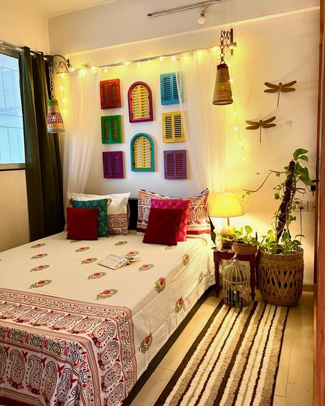 My most interesting comfort zone….here I wanted to create old world charm with these kidkis Aise bhi Mujhe Khidki darwaje se kuch jayeda hi pyar hai Home Decor Indian Style, Indian Bedroom Decor Ideas, Indian Room Decor, Indian Bedroom Decor, Bedroom Decor For Small Rooms, Easy Room Decor, Bedroom Styling, Indian Home Design, Interior Design Your Home