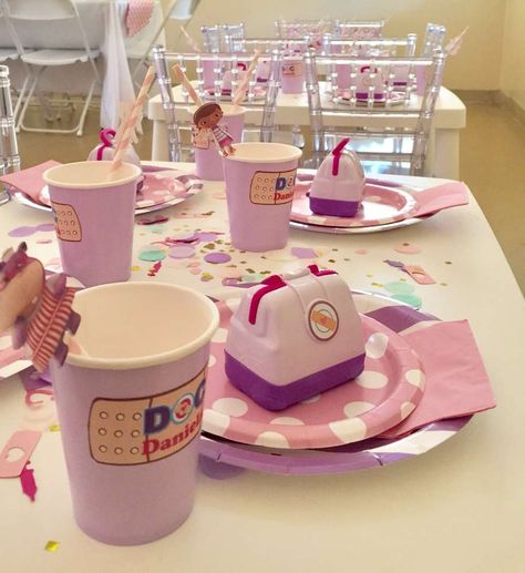 Doc Daniela’s Birthday Clinic | CatchMyParty.com Doc Mcstuffins Birthday Party Ideas Cake, Tissue Decorations, Doctor Mcstuffins, Party Ideas Kids, Doctor Party, Doctor Birthday, Doc Mcstuffin, Doc Mcstuffins Birthday Party, Doc Mcstuffins Party