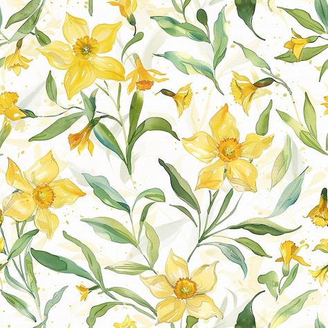 Watercolored Painted Illustration of Yellow Daffodil Plants Seamless Pattern Daffodil Pattern, Daffodils Planting, Painted Illustration, Yellow Daffodils, Big Flowers, Watercolor Pattern, Daffodils, Flower Pattern, Digital Pattern