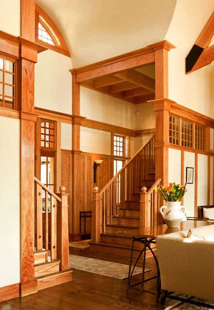 So Your Style Is: Arts and Crafts Arts And Crafts Homes Interior, Craftsman Staircase, Arts And Crafts Interiors, Traditional Staircase, Craftsman Interior, Stair Case, Arts And Crafts Furniture, Arts And Crafts House, Craftsman Style Homes