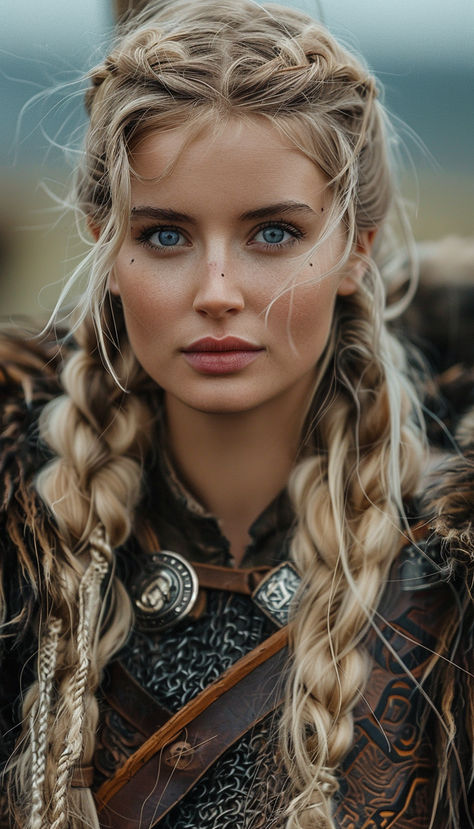 Viking Warrior Shield Maiden Ren Fest Viking Women, Vikings Aesthetic Woman, Spiritual Braids, Female Viking Hair, Vikings Hairstyles, Viking Hairstyles Female, Warrior Braid, Viking Witch, Female Viking