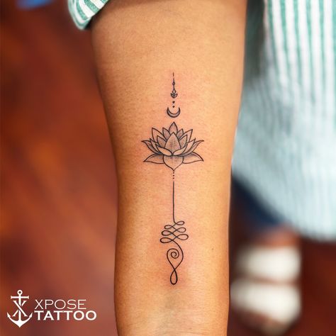 The beauty of this lotus flower is a reminder of the balance between physical and spiritual worlds. Its intricate petals, paired with a stunning unalome tattoo, is a symbol of our journey to find inner peace and enlightenment.

@xposetattoosjaipur

#balance #innerpeace #enlightenment #lotusflower #unalometattoo #handtattoo #forarmtattoo #xposetattoos #xposetattoosjaipur #viral #trending #jaipur #india Back Of Neck Tattoo Lotus Flower, Unalome Wrist Tattoo, Mind Body Soul Tattoo Symbol, Inner Peace Symbol Tattoo, Unalome And Lotus Tattoo, Balance Tattoo Design, Peace Tattoo Ideas, Inner Peace Tattoo, Peace Tattoo