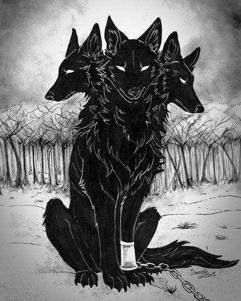 Fantasy Wolf Tattoo, Wolfwalker Aesthetic, Hellhound Drawing, Hellhound Aesthetic, Hellhound Art, Cerberus Dog, Hellhound Tattoo, Sunset Autumn, Creepy Animals