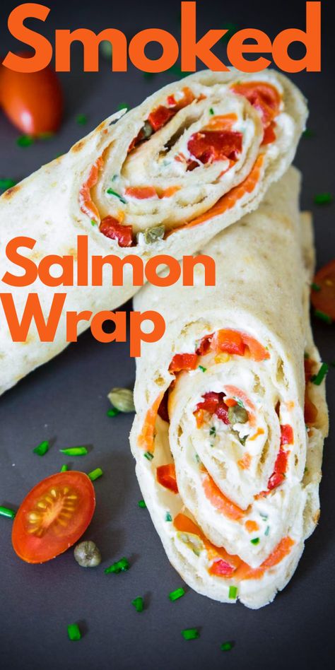 Smoked Salmon Sandwiches Recipes, Mediterranean Smoked Salmon Recipes, Smoked Salmon Wrap Recipes, How To Eat Smoked Salmon, Smoked Salmon Lunch Ideas, Salmon Wrap Recipes, Smoked Salmon Wrap, Salmon Wraps, Salmon Sandwich Recipes