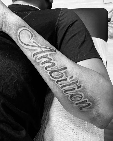 Middle Arm Tattoo Men, Ambition Tattoo, Back Of Forearm Tattoo, Black Men Tattoos, Cute Thigh Tattoos, Cool Half Sleeve Tattoos, Typography Tattoo, Half Sleeve Tattoos Drawings, Card Tattoo Designs