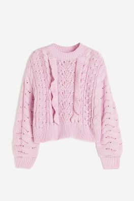 Loose Fit Sweater, Fitted Jumper, Crop Sweater, Textured Knit, Pink Sweater, Cropped Sweater, Ruffle Trim, World Of Fashion, Bright Pink