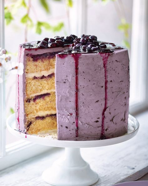 Lemon, blueberry and coconut cake | delicious. magazine Lemon Cream Cheese Icing, Cooking Projects, Cake With Coconut, Lemon Icing, Blueberry Lemon Cake, Delicious Magazine, Swiss Meringue Buttercream, Blueberry Cake, Lemon Cream