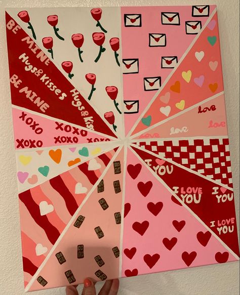 Canvas Painting Patterns, Valentine Drawing, Valentines Day Drawing, Tape Painting, Hippie Painting, Tape Art, Simple Canvas Paintings, Cute Canvas Paintings, Valentines Art