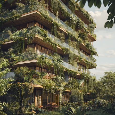 we have the botanical gardens at home 🌿👌 - This biophilic apartment building brings the serenity of a botanical garden right to your doorstep. Imagine living inside your own personal greenhouse, a blend of nature and architecture 🏛️🌱 - #biophilicdesign #verticalgardens #apartmentherapy #greenlivingtips #indoorgreen #greenhouselife #naturearchitecture #urbanarchitecture #earthyvibes #courtyardgarden #biophilicarchitecture Biophilic Apartment, Personal Greenhouse, Eco Friendly Architecture, Biophilic Architecture, Nature And Architecture, Apartment Exterior, Shopping District, Green Facade, Hotel Concept