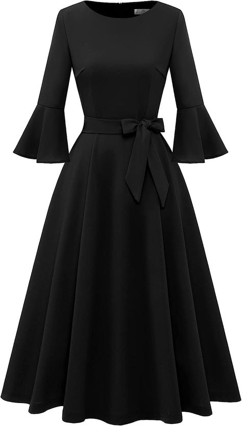 Black Dresses for Women Wedding Guest Dresses Long Sleeve Dresses for Church A-Line Funeral Dress for Women Midi Formal Dresses for Women Black XL at Amazon Women’s Clothing store Black Dress Classy Elegant Long, Black Evening Dress Elegant, Party Dresses For Wedding, Evening Dresses Elegant Classy, Midi Evening Dress, Inexpensive Dresses, Wedding Guest Dresses Long, Sleeved Velvet Dress, Black Dresses Classy