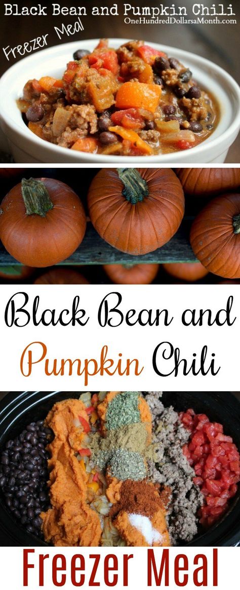 Freezer Meal Chili, Black Bean Pumpkin Chili, Chili Recipe With Black Beans, Pumpkin Chili Recipe, Coquille St Jacques, Budget Freezer Meals, Lunch Prep, Pumpkin Chili, Easy Freezer Meals