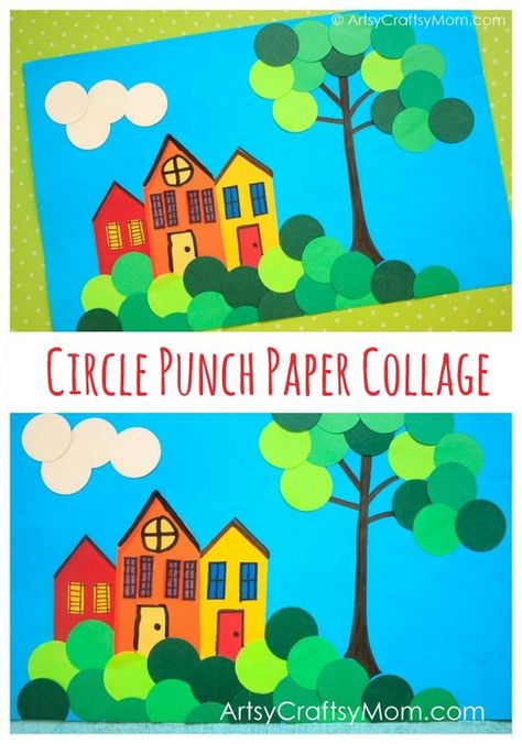 Circle Punch Paper Collage for Kids Using Shapes To Make A Picture, Collage Making Ideas For School, Shape Art Projects, Geometric Craft, Collage For Kids, Collage Activity, Shapes Activity, Paper Masks, Paper Collages