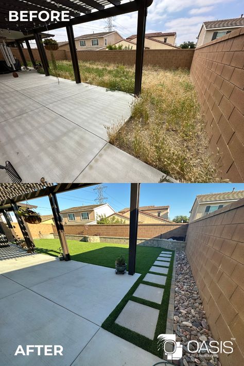 Elevate your outdoor space with the perfect combo of artificial grass and stylish pavers! 🌱✨ This sleek, low-maintenance design blends lush greenery with durable stone features, creating a beautiful, functional landscape that’s easy to care for. #ArtificialGrass #PaverDesign #LandscapingIdeas #OutdoorStyle #socal Artificial Grass Backyard Ideas Design, Artificial Grass And Pavers, Grass Backyard, Artificial Grass Backyard, Grass Pavers, Paver Designs, Stone Feature, Lush Greenery, Artificial Grass