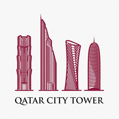 Qatar city tower logo design inspiration Premium Vector Qatar Flag Logo, Qatar National Day Design, Qatar Landmarks, Tower Logo Design, Qatar Logo, Everton Badge, Qatar City, Qatari Flag, Tower Logo