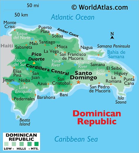 Physical Map of Dominican Republic Map Of Dominican Republic, America Outline, Dominican Republic Map, La Romana Dominican Republic, Dominican Republic Travel, Dominican Republic Flag, Sosua, World Atlas, Physical Map