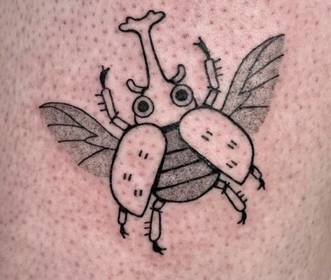 Matching Beetle Tattoos, Cute Beetle Tattoo, Cute Beetle Drawing, Cute Bug Art, Rhinoceros Beetle Tattoo, Simple Bug Tattoo, Cute Bug Tattoo, Rhino Beetle Tattoo, Isopod Tattoo