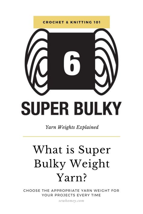 Super bulky weight yarn is thicker than bulky weight, but thinner than jumbo weight (the thickest yarn yet). The fabric is thick and warm. It makes great chunky garments, accessories and blankets. Find out more about this yarn weight through this link. Bulky Yarn Crochet, Knitting 101, Yarn Weights, Crochet Tips, Super Bulky Yarn, Thick Yarn, Super Bulky, Bulky Yarn, Crochet Techniques