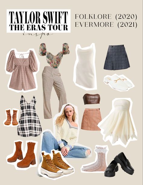 A collage of folklore attire Folklore Outfit, Eras Party, Eras Concert, Movie Outfit, Taylor Concert, Eras Outfit, Eras Outfits, Concert Vibes, Swift Outfits