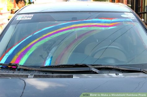 3 Ways to Make a Windshield Rainbow Prank - wikiHow Funny Car Pranks, Pranks For Brothers, Leprechaun Trap Ideas, Funny April Fools Pranks, Funny Soccer Memes, Leprechaun Trap, April Fools Pranks, Funny Sports Pictures, St Patrick Day Activities