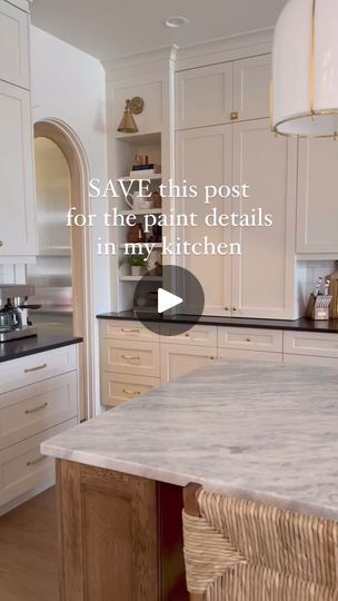 23K views · 167 reactions | By far one of my most asked questions is the color of my kitchen cabinets! I’m spilling the details here so make sure to SAVE this post! ✨✨

Perimeter: Benjamin Moore Ballet White
Island: Custom stain on White Oak
Walls/Ceiling: Ben Moore White Dove in Matte
Trim: Ben Moore White Dove in Semigloss

I cannot stress enough testing paint colors in your own space. The colors I was in love with from photos (BM Natural Cream and BM Creamy White) looked horrible in my kitchen!
Thank goodness I didn’t just submit a color and cross my fingers - I had to find something that would work in my space.
I tested lots of different rich, creamy whites and Ballet White was exactly what I was looking for. I love its subtle contrast with White Dove, but in some lights it has that ri Bm Creamy White, Bm Natural Cream, Benjamin Moore Ballet White, Stain On White Oak, Ballet White, White Island, Dover White, Most Asked Questions, White Dove