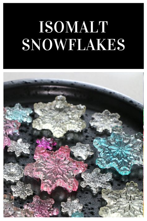 Isomalt Decorations | Snowflakes 👩🏼‍🍳✨ If you are making a wintery dessert and you want to decorate it with icy looking snowflakes you're in the right place! This video is another isomalt decoration tutorial, and this time I'm using a snowflake mold to make edible clear and pastel isomalt snowflakes that are a great addition winter themed treat. Isomalt Decorations Tutorials, Isomalt Decorations, Baking Chart, Christmas Extravaganza, Plating Ideas, Edible Decorations, Spun Sugar, Edible Toppers, Amazing Food Art