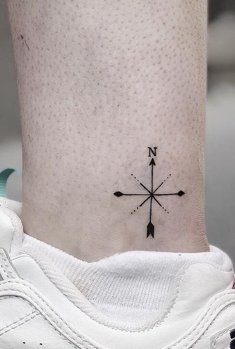 True North Tattoo Meaning, Female Compass Tattoo Beautiful, Compass Tattoo Simple Minimalist, Compass Tattoo Feminine Simple, My True North Tattoo, North Compass Tattoo, Mini Compass Tattoo, Delicate Compass Tattoo, North Arrow Tattoo