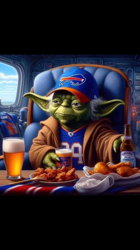 BILLS MAFIA & JOSH ALLEN FANS | Yoda and me chilling today watching the BILLS game drinking a brew LET'S GO BUFFALO💯💯💯👏👍👌👊🫡💪😁🙂💯❤️💙❤️�... | Facebook Buffalo Bills Baby, Bills Mafia, Buffalo Bills Football, Bills Football, Josh Allen, May The 4th, May The 4th Be With You, Bugs Bunny, Buffalo Bills