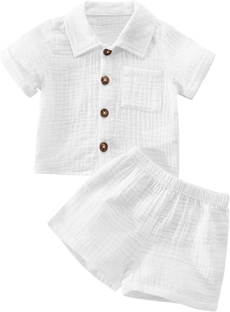 Amazon.com: SHIBAOZI Toddler Baby Boys Clothes Set Button-down Shirt Tops + Cotton Linen Shorts Summer Outfit 2PCS with Pockets (Pure White, 6-12 Months): Clothing, Shoes & Jewelry Shorts Summer Outfit, Baby Boy Summer, Summer Baby Clothes, Toddler Summer, Summer Shorts Outfits, Boy Outerwear, Infant Boys, Clothes Set