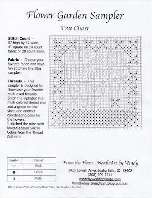 From the Heart: Flower Garden Sampler Free Chart Small Projects Ideas, Vines And Flowers, Cross Stitch Alphabet Patterns, Cross Stitch Freebies, Sari Ribbon, Free Chart, Miniature Quilts, Cross Stitch Finishing, Cross Stitch Alphabet