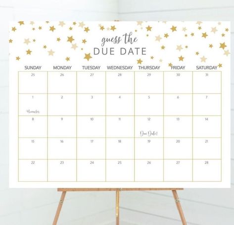 Guess The Due Date Calendar, Couples Baby Shower Games, Guess The Due Date, Disney Baby Nurseries, Star Baby Shower Theme, Baby Due Date Calendar, Due Date Calendar, Baby Calendar, Outdoor Baby Shower