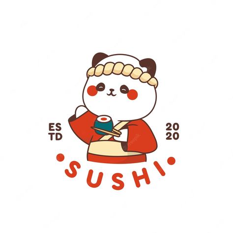 Premium Vector | Vector cute panda sushi mascot logo cartoon Panda Sushi, Sushi Logo, Noodle Art, I Love You Text, Valentines Day Cartoons, Love Yourself Text, Panda Cartoon, Panda Illustration, Line Doodles