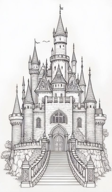 Palace Drawing, Easy Realistic Drawings, Castle Sketch, Background Sketch, Castle Coloring Page, Castle Drawing, Eye Drawing Tutorials, Pencil Sketch Images, Continuous Line Drawing