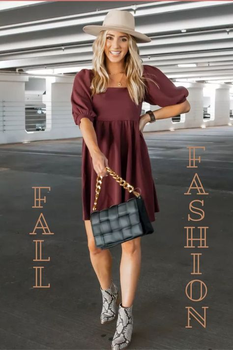 Fall Mini Dress With Ruffle Hem And Short Sleeves, Casual Fall Mini Dress, Mid-length, Fall Mini Dress Belted Knee-length, Fit And Flare V-neck Mini Dress For Fall, Fall Mini Length Casual T-shirt Dress, Ripped Denim Outfit, Snakeskin Boots Outfit, Boots Outfit For Women, Fall Fashion Trends Casual