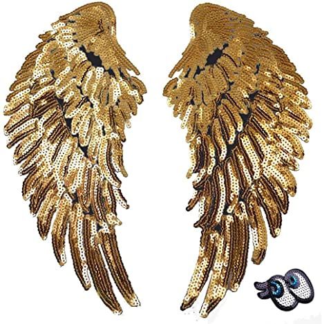 Diy Angel Wings, Diy Wings, Gold Angel Wings, Silver Angel Wings, Sequin Patch, Gold Angel, Diy Accessory, Diy Hat, Jackets Jeans