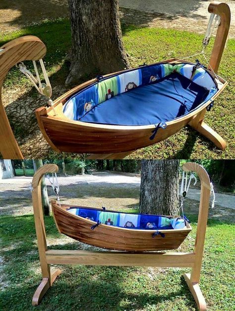 Baby boat bed or bassinet Boat Bed, Vogue Kids, Baby Cradle, Baby Bassinet, Woodworking Projects That Sell, Baby Boy Rooms, Baby Furniture, Wooden Boats, Baby Boy Nurseries