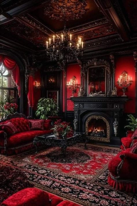 Gothic Living Room Ideas, Modern Victorian Interior Design, Dark Maximalism, Gothic Home Decor Ideas, Modern Victorian Interiors, Gothic Living Room, Western Gothic, Victorian Interior Design, Victorian Interior