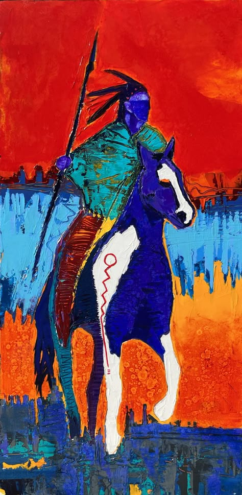 Ray Tigerman - The Signature Gallery Native American Art Painting, Modern Native American Art, Indian Acrylic Painting, Native Background, Colorful Horse Art, Southwest Art Paintings, Western Watercolor, Star People, Native Artwork