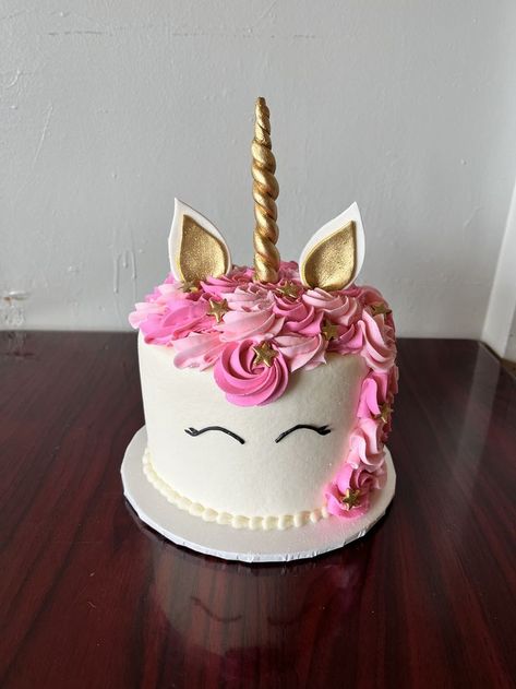 Unicorn Cake Pink, Pink Unicorn Cake, Cake With Gold, Unicorn Cake, Pink Unicorn, 4th Birthday, Gold Stars, Beautiful Cakes, 3rd Birthday