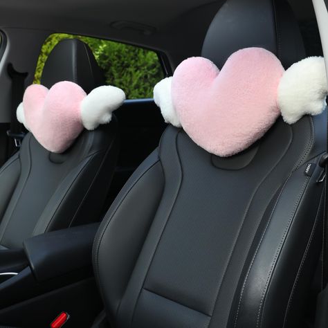 PRICES MAY VARY. ♥CUTE HEART CAR PILLOW♥ -- This super soft pink heart pillow with wings is so cute. Elegant shapes and vibrant colors make one feel very warm and cozy. Putting such a beautiful pillow in the car while driving will increase your driving pleasure, super plump and soft to the touch, like leaning on an angel's heart. A variety of colors are available, double curve and ergonomic design, provide perfect support for your neck while driving, no more long-distance travel pain. ♥VERSATILE Best Neck Pillow, Kawaii Car, Car Seat Pillow, Pink Car Seat, Pink Car Accessories, Black Love Heart, Heart Pillows, Car Deco, Car Seat Headrest