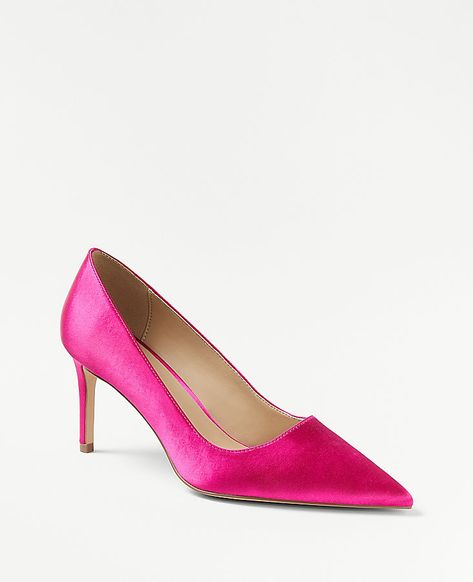 A pointy toe adds undeniable sophistication to these straight heel pumps - a noteworthy arrival in a luxe satin finish. Pointy toe. Padded footbed for complete comfort. 3" heel.,Imported:Imported,Fabrication:100% Polyester Satin Straight Heel Pumps by Ann Taylor Size regular - 8 Magenta Shimmer Women's High, High, Heels, Pumps, Footwear, 100%, Polyester High High Heels, Magenta Heels, Beautiful Wardrobe, Knitted Suit, Color Magenta, Wedding Aesthetic, Detail Shop, Heels Pumps, Polyester Satin