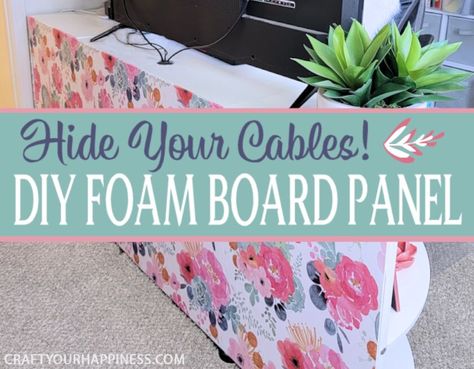 Hide Computer Cords, Desk Skirt, Foam Board Diy, Foam Board Projects, Hidden Desk, Old Wood Floors, Desk Cover, Hide Cords, Foam Boards