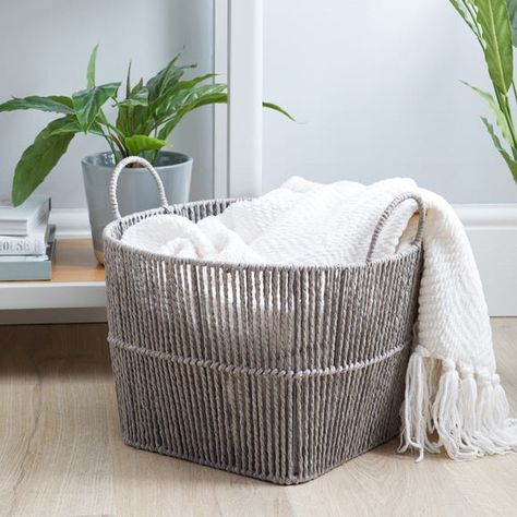 Large Grey Woven Storage Basket | Dunelm Dunelm Bedding, Belly Basket, Grey Storage, Paint Color Inspiration, Bedrooms Decor, Blanket Basket, Wicker Baskets Storage, House Things, Master Bedrooms